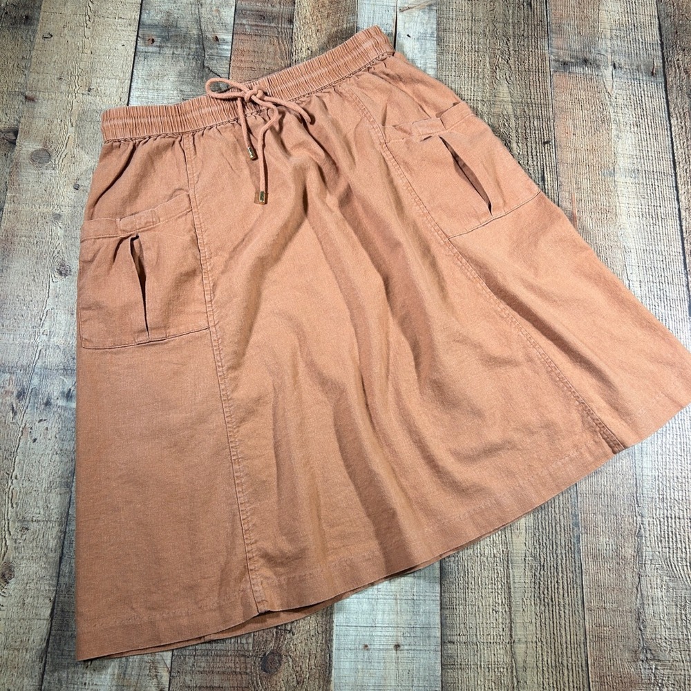 Marc New York Rust Linen Blend Midi Skirt Cargo Pocket Coastal Casual Medium M